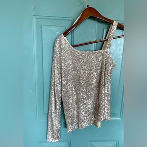 Silver sequined, one sleeve ladies top
